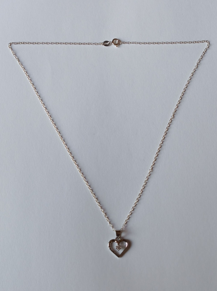 silver chain with 3 mm white zirconia heart pendant-anchor chain 45 cm----